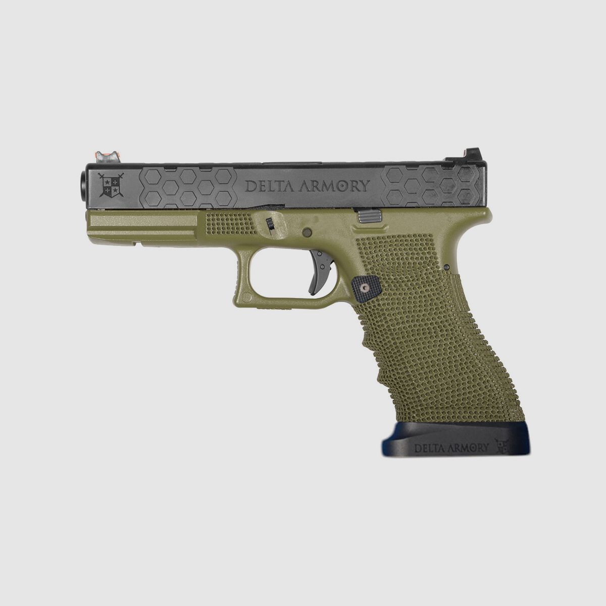 P03 GBB Airsoft Pistol with Grip Stippling in Olive | Delta Armory
