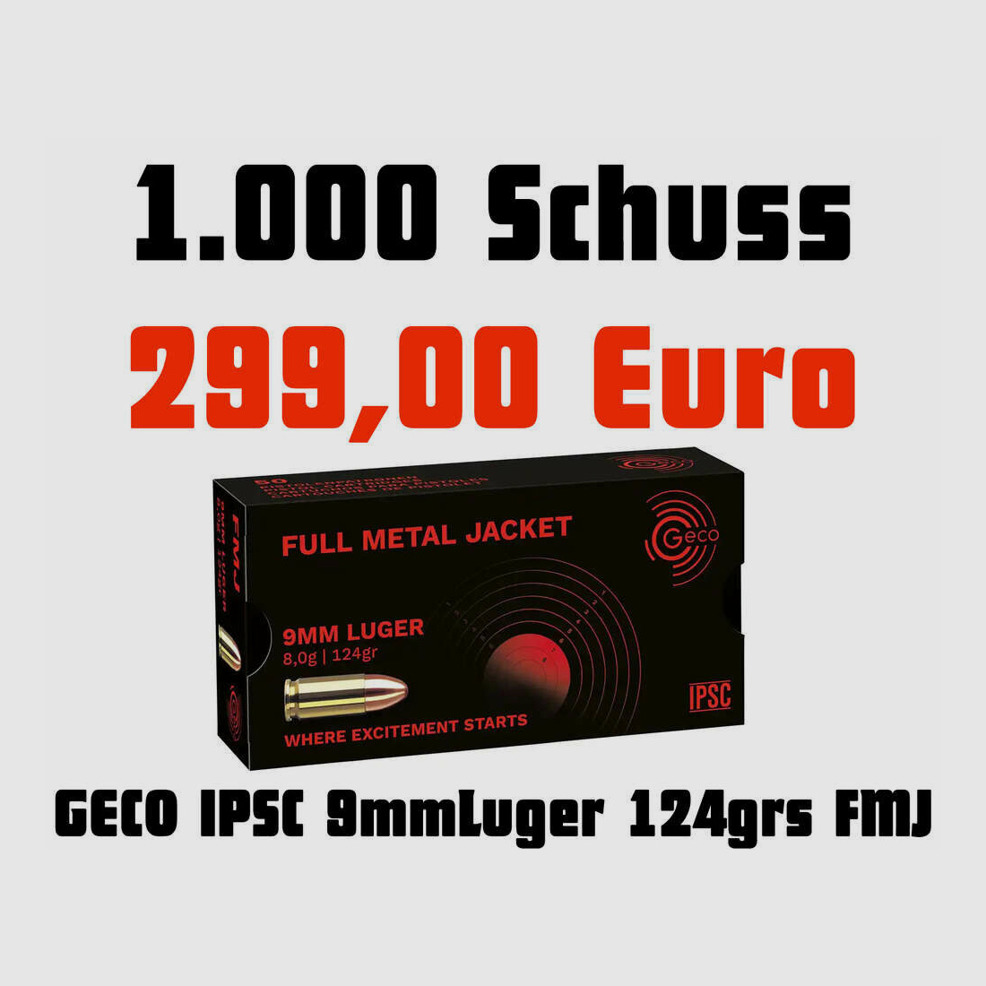 Geco FMJ 124 grains 1000 coups