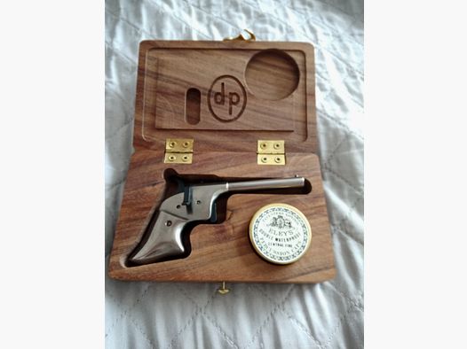 Pistolet à percussion Pedersoli Derringer Remington Rider à blanc calibre 4,5 mm avec boîte en bois (neuf encore)