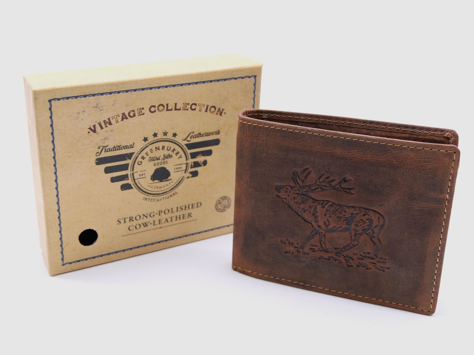 Greenburry Leder Geldbörse braun Vintage Animal Collection Hirsch stag 1705-stag-25, Bild 1 von 5