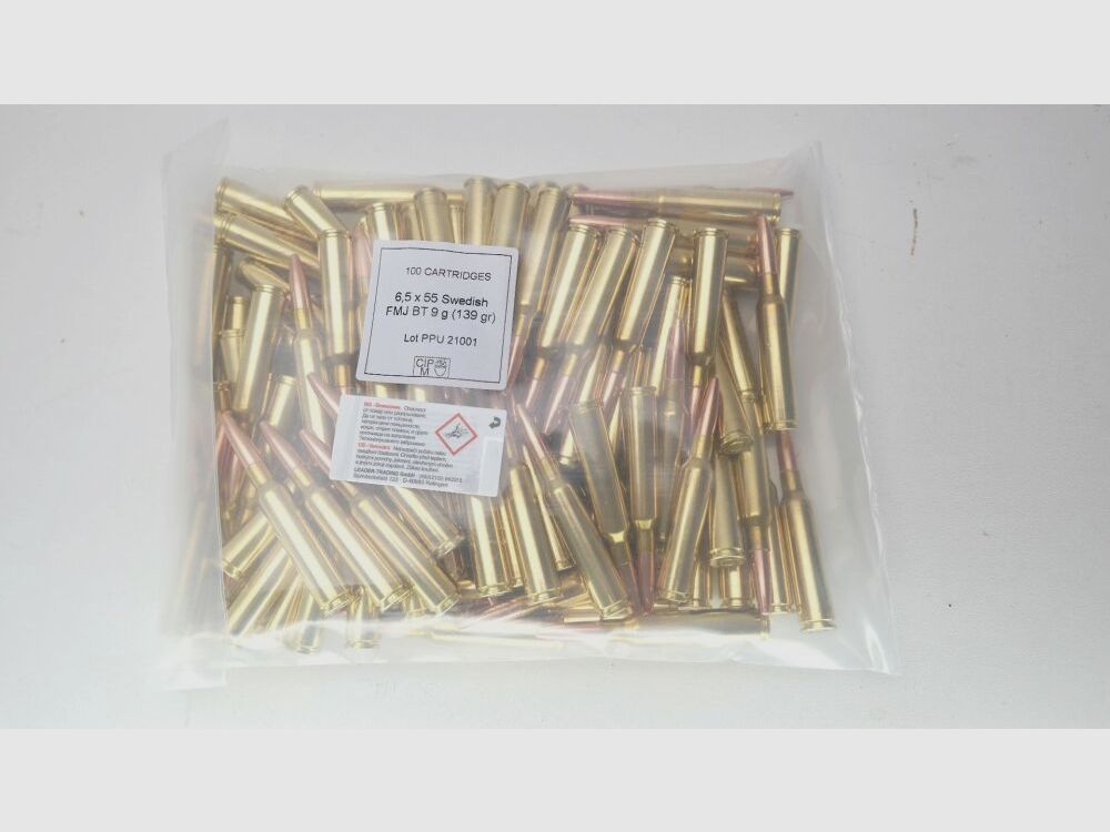 1000 coups PPU Prvi Partizan 6,5x55SE 139 grains 9 grammes FMJ BT Pack en vrac 6,5x55 suédois