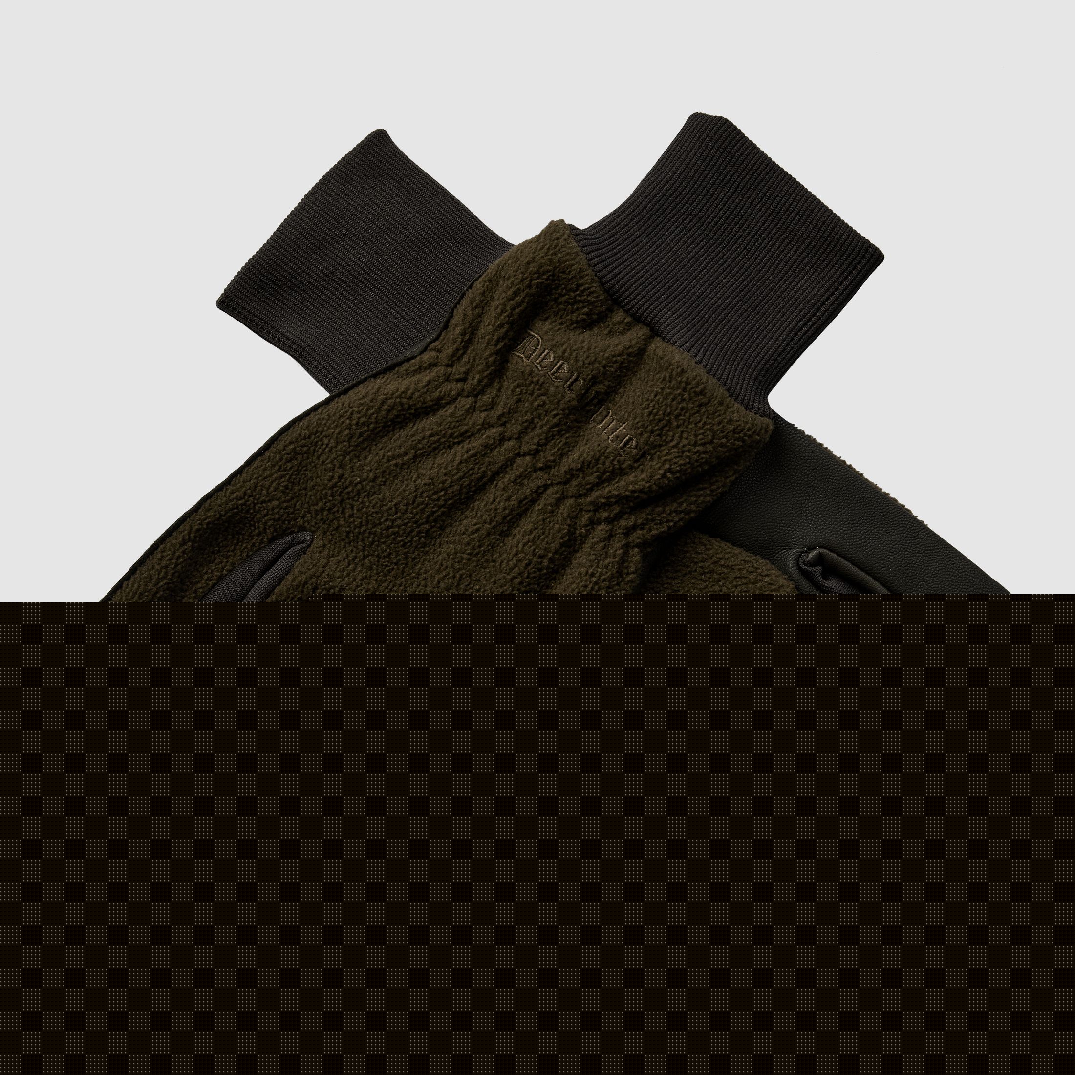 Fleece gloves with leather - Art Green - Size: S