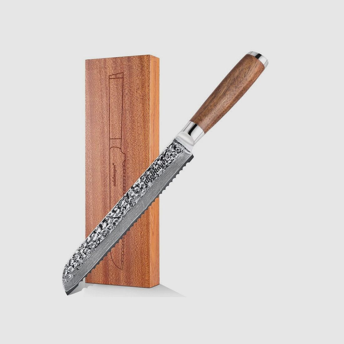 adelmayer® Damast Brotmesser 18cm mit Walnussgriff