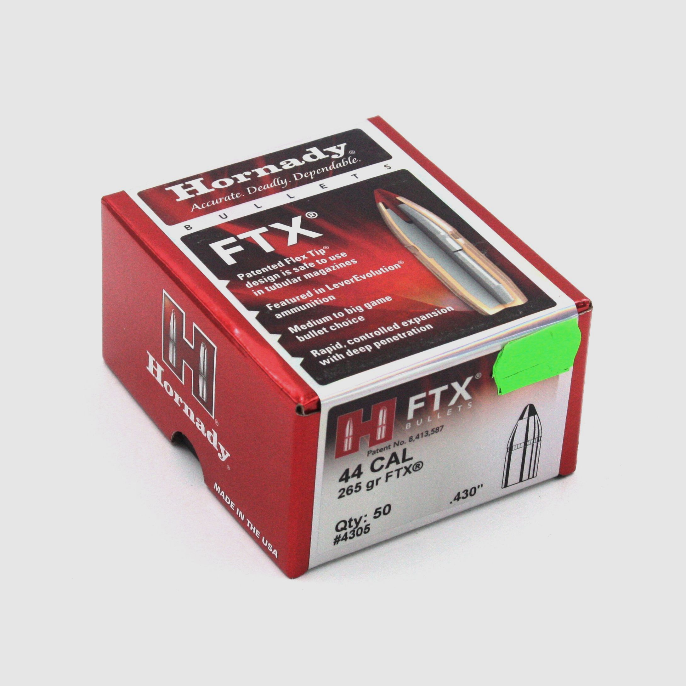 Geweerpatronen, Hornady .430 FTX, 265gr, 50 stuks, .444 Marlin