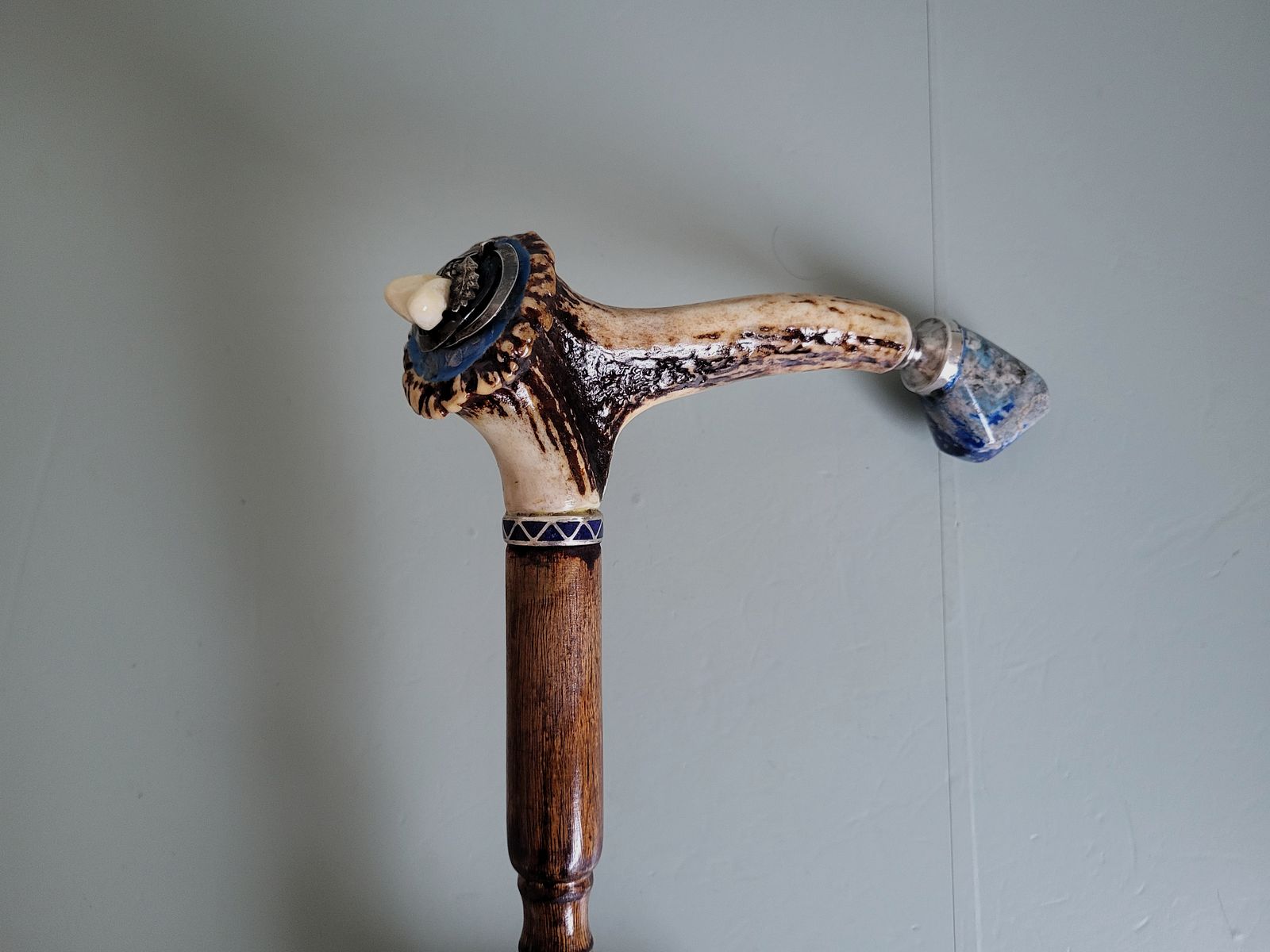 Bâton de marche de chasseur - 900 argent - Schariwari - lapis-lazuli - années 1940