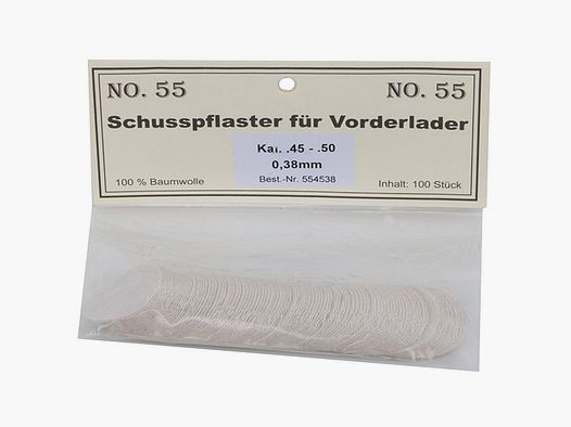 Match Schusspflaster fĂĽr Vorderlader No. 55 0,38 mm Kaliber .45 - .50