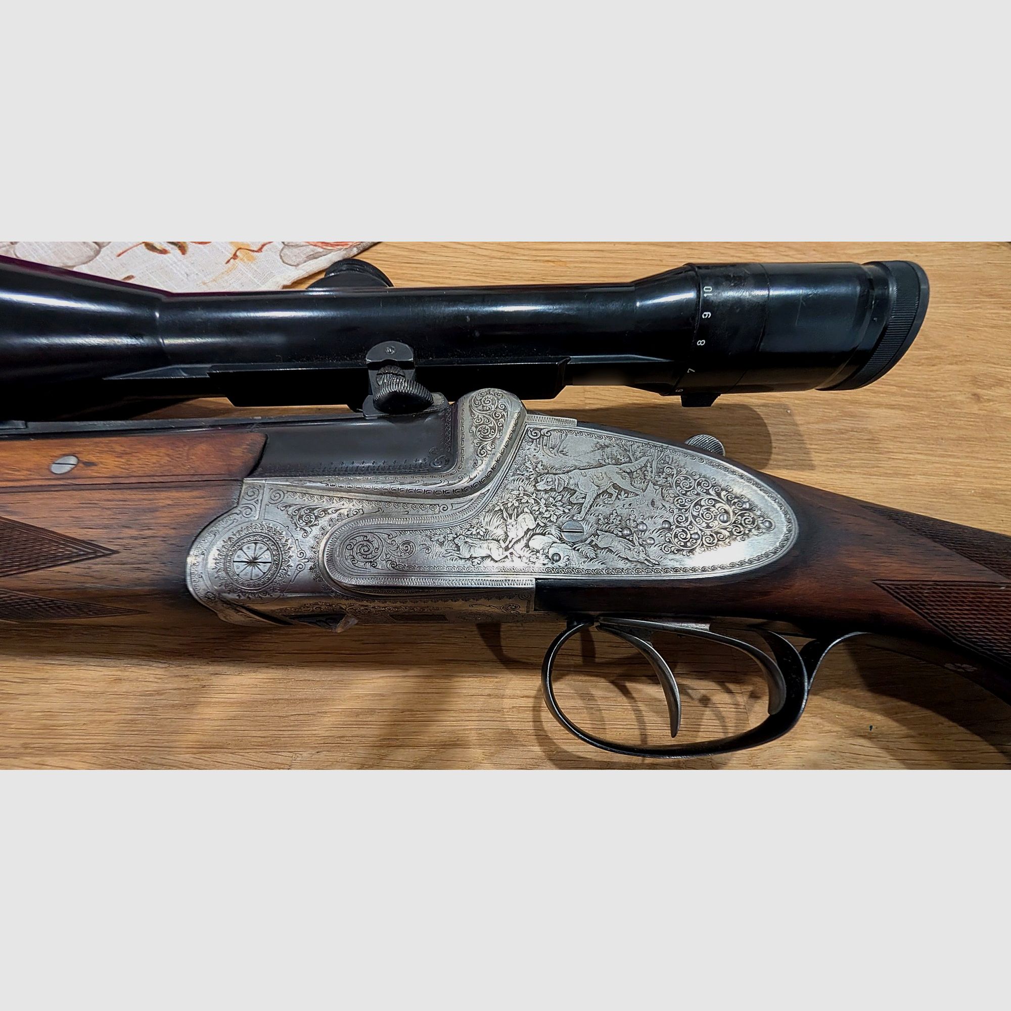 BÜHAG Suhl 24 E Bockflinte 16/70 + Wechsellauf 16/70 / 7x65R – LINKSSCHAFT, Seitenplatten, Gravur, Zeiss 2,5-10x56, Top-Zustand, Bild 8 von 10