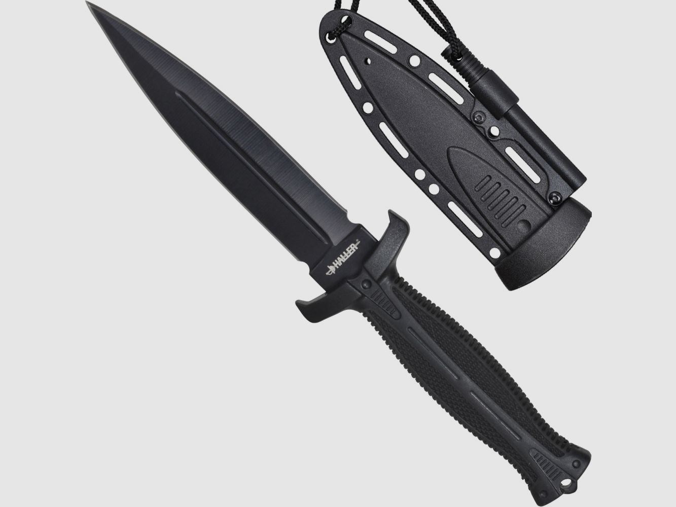 Stiefeldolch mit Feuerstarter Survival Dolch schwarz Stiefelmesser
