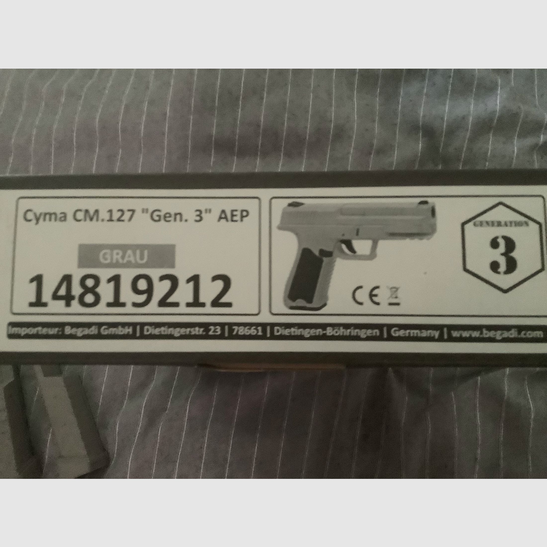 Cyma 127 Mosfed Edition 3 AEP pistol 0.5 joule in grey