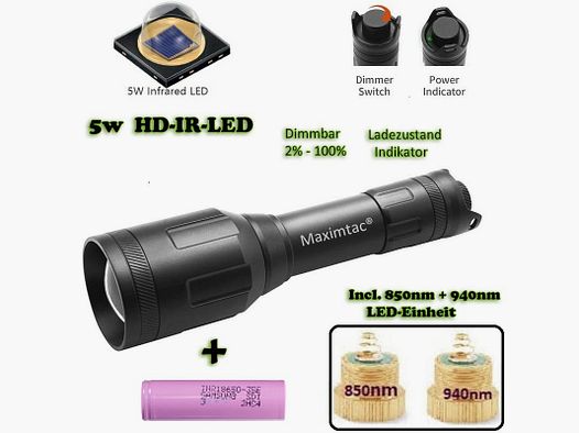 Maximtac HD-IR Faro per dispositivi di visione notturna 850nm e 940nm