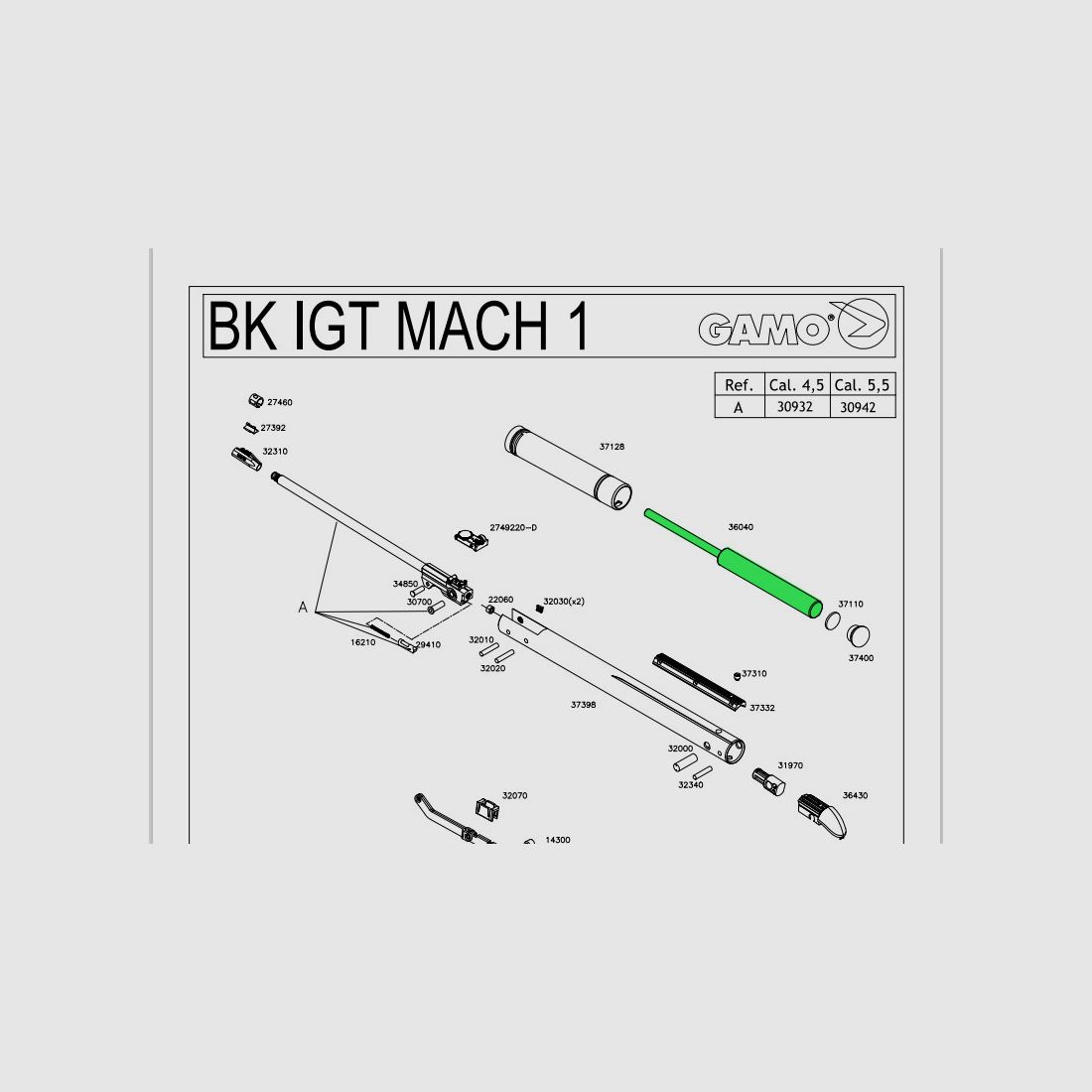 Gasdruckfeder fĂĽr Luftgewehre Gamo Black Mach 1 Modelle