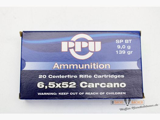 PPU Privi Partizan 6.5x52 Carcano 9.0g/139gr SP Soft Point 20 Rounds