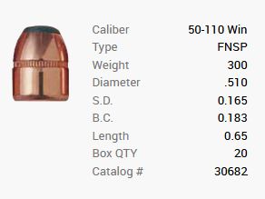 Balle Barnes .50-110 Win./.510 300GR Originals FN FB 20 pièces