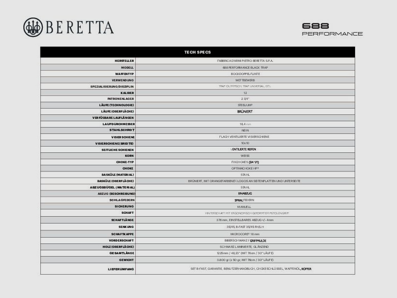 BERETTA BERETTA 688 PERFORMANCE NOIRE Sporting AS B-FAST 12/76 OCHPe LL76