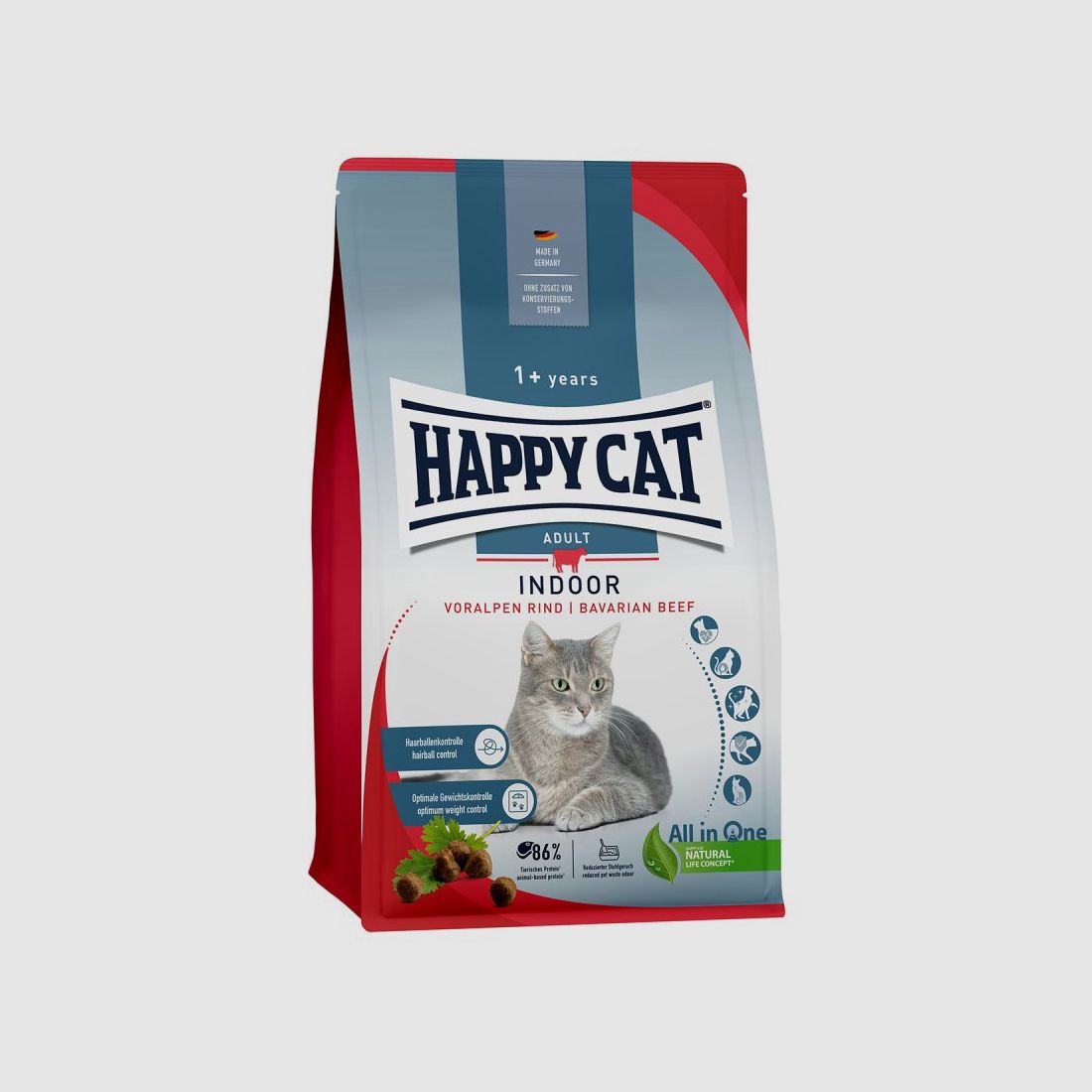 Happy Cat Katzen Trockenfutter Indoor Voralpen Rind 300 g x 6 Stk.