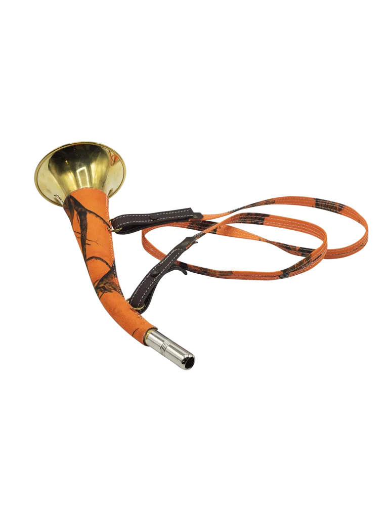 Corno Januel in ottone di 30 cm con camouflage arancione, immagine 4 di 4