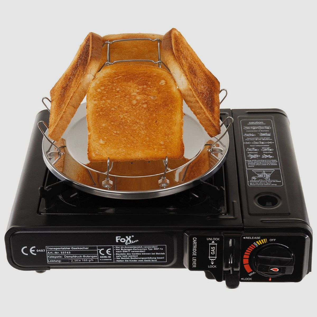 FOX Outdoor Campingtoaster, klappbar, für 4 Scheiben, mit Zange