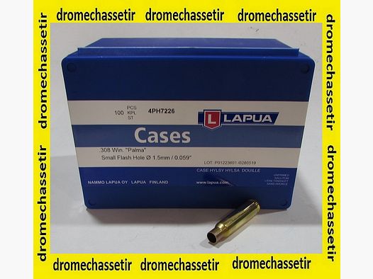 Boite de 100 douilles laiton, cal 308 winchester palma LAPUA