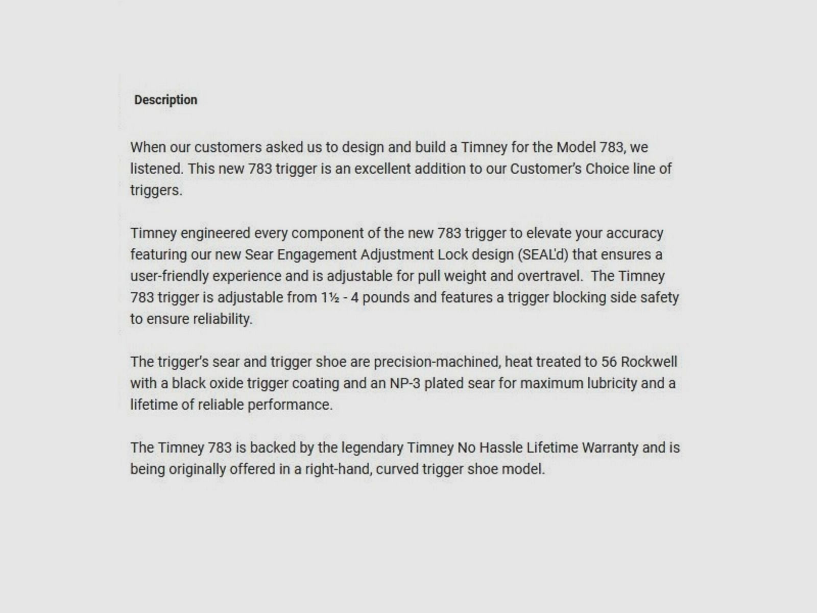 Timney Abzug m/Sicherung 3lbs Rem-783