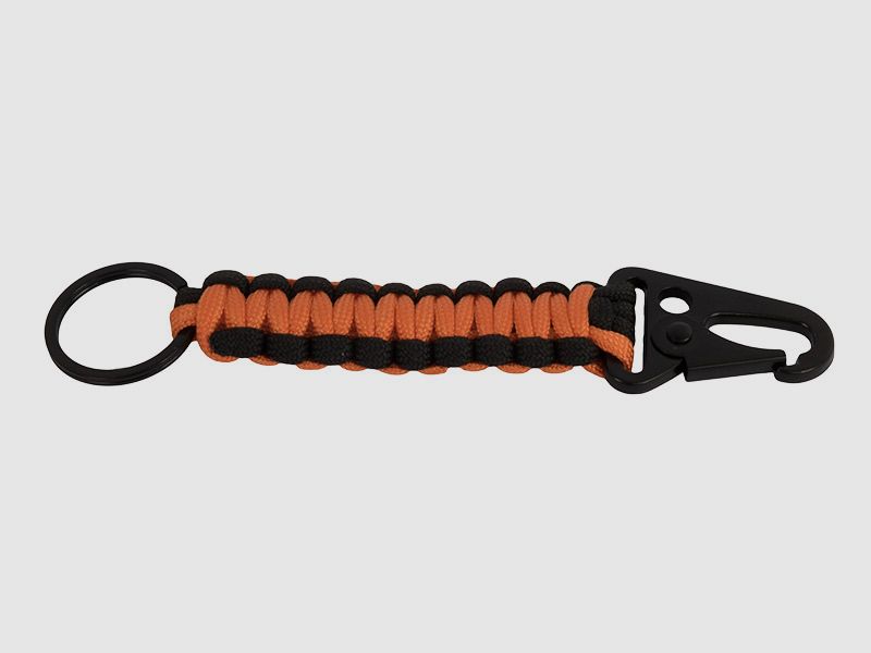 SchlĂĽsselanhĂ¤nger Parachute Cord mit SchlĂĽsselring und Karabinerhaken orange schwarz handgefertigt