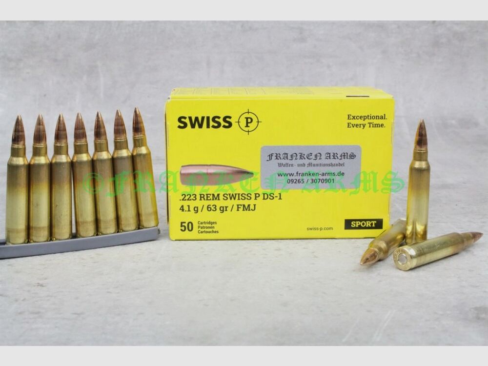 Swiss P .223 Rem. DS-1 FMJ 63gr. 4,1g 50 Stück Staffelpreise