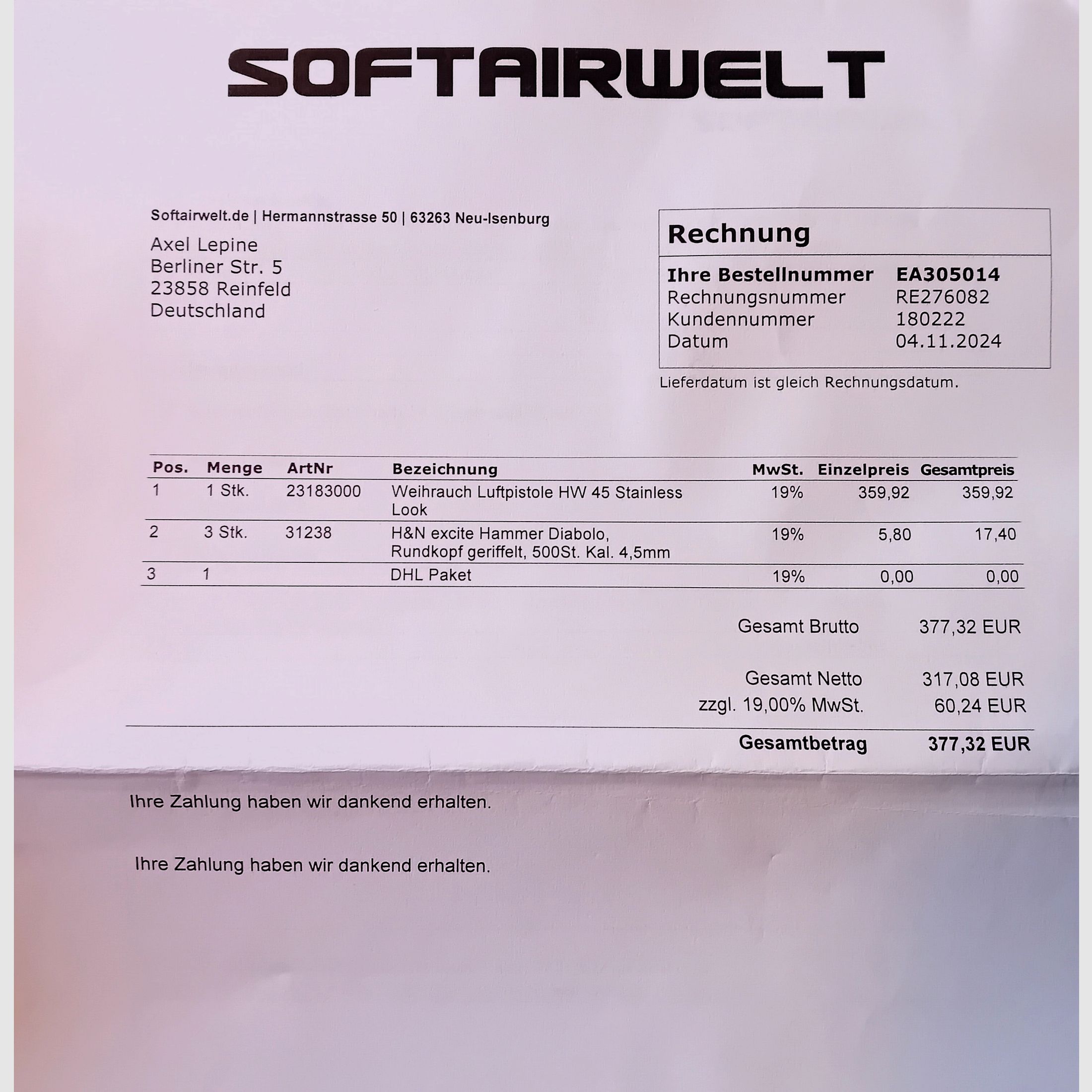 Air pistol Weihrauch HW45 with scope 2x20 and a lot of accessories purchase 11/2024