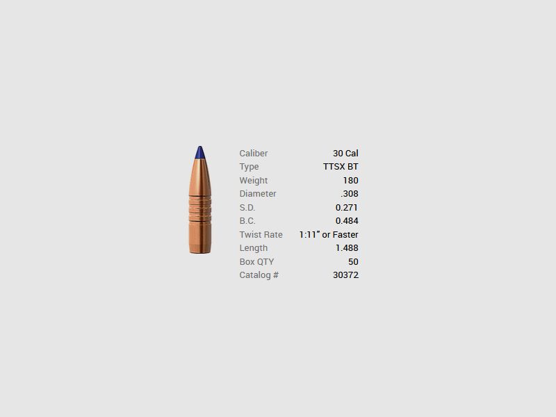 Barnes bullet .30/.308 180GR Tipped TSX BT 50 pieces