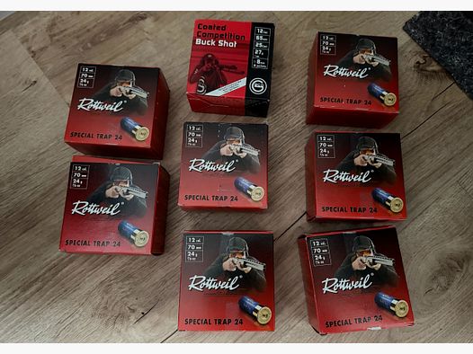 Rottweil Special Trap 24 12/70 24g – new, 7 boxes + 1x Coated Competition Buck Shot *Pick up only*