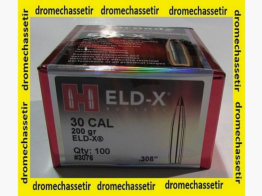 Box mit 100 Geschossen Hornady Kal. 30 (0.308&Prime;), 200 Grain ELD-X, Ref. 3076