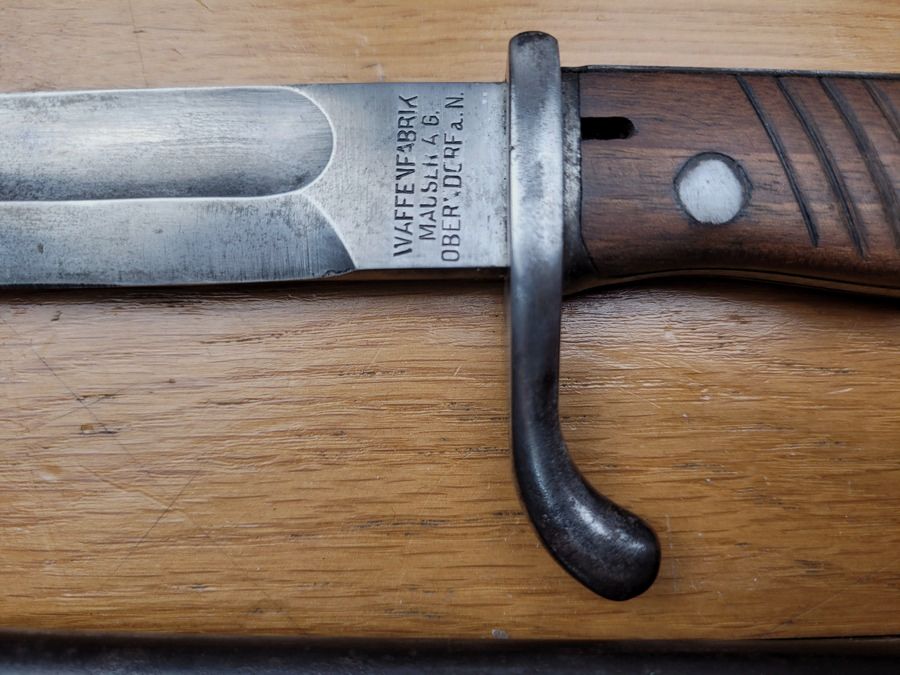 Baïonnette allemande 98/05 2° Type – fabrication Mauser – avec fourreau Mauser « aux étoiles » – W17 – TBE, image 4 sur 14