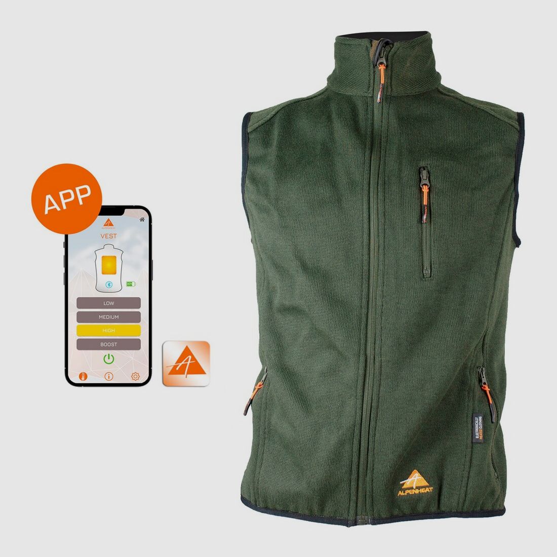 Alpenheat Fire-Performance AJ34G-APP kamizelka grzewcza (Oliwkowa), zdjęcie 3 z 7