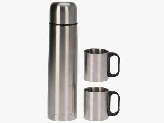 Edelstahl-Isolierflasche 1L 8x31,7cm + 2 Tassen 180ml