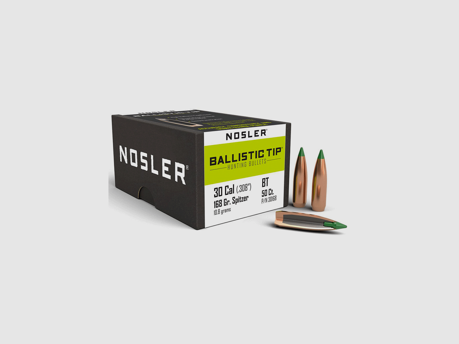 NOSLER – BALLISTIC TIP 30 caliber (.308″) Spitzer 168 grain (10.9 grams) (50 pcs)