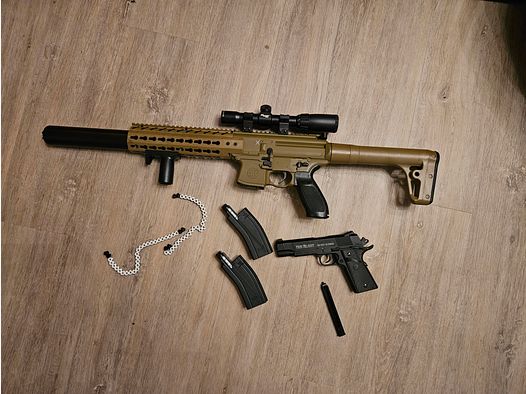 SigSauer MCX CO2 air rifle + Red Alert RF - 1911 CO2 blowback