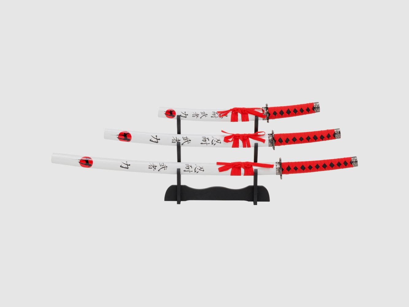 Samurai 3er Set Garnitur White and Red 4 tlg. mit Stnder Samuraischwerter