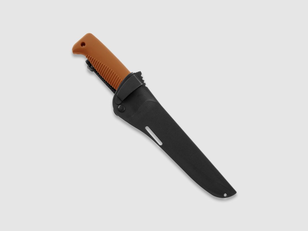 Peltonen Knives M95 Ranger Puukko Sissipuukko FJP134 orangener Griff PTFE Beschichtung Kunststoffscheide schwarz
