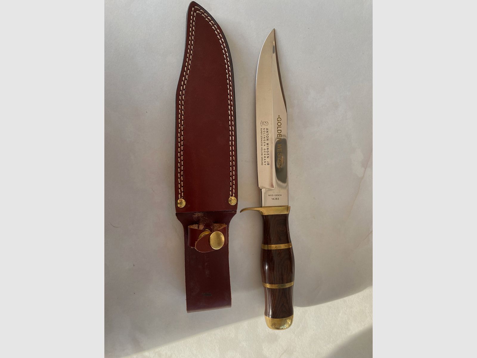 Anton Wingen Jr. "Golden West" hunting knife – Solingen – including leather sheath