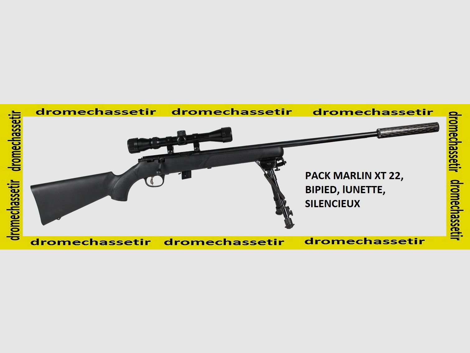 Pack Repetierbüchse Marlin XT 22lr, Zielfernrohr 3-9×32, Schalldämpfer und Zweibein