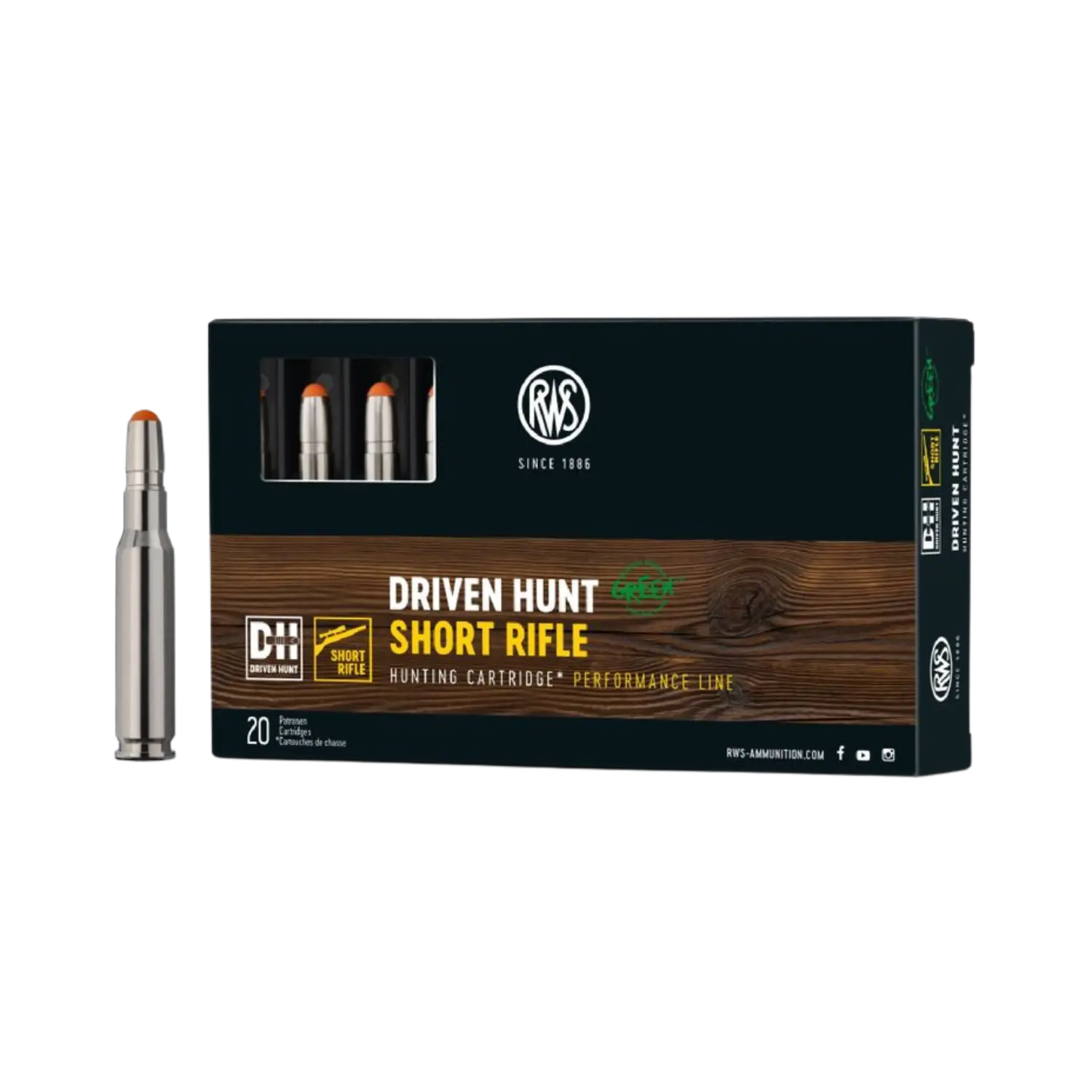 RWS .308Win Driven Hunt Green Short Rifle 150grs Deformation 20 Schuss