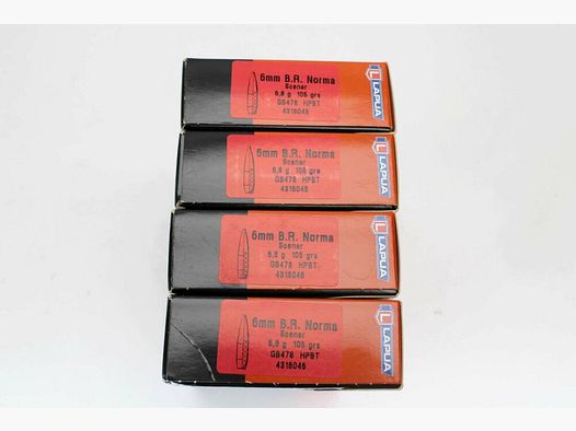20 Schuß Lapua 6mm Norma BR mit Scenar 6,5gramm 105gr. HPBT 20er Pack