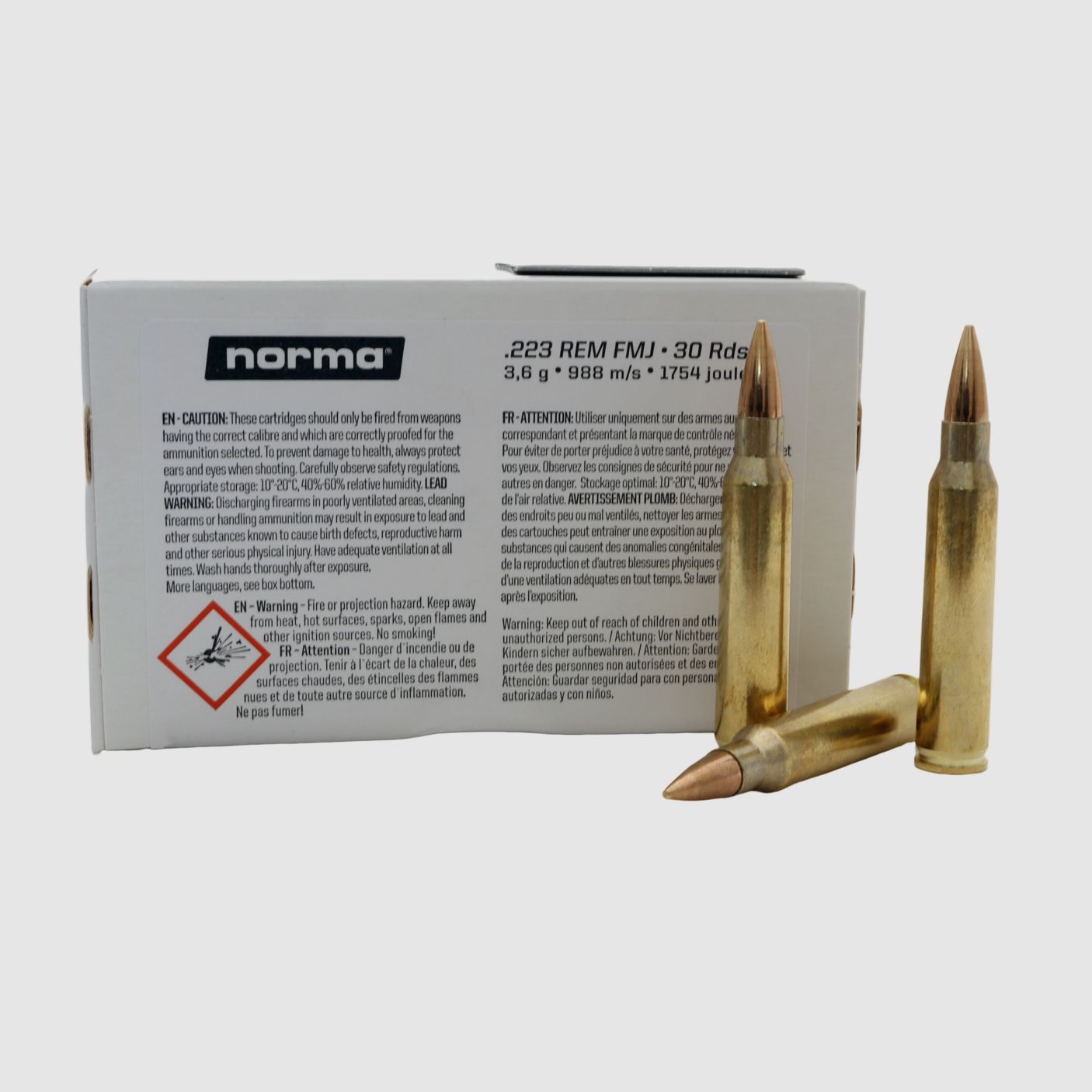 .223 Rem. Norma Tactical 3,6 gr / 55 gr in White Box, 30 stk.