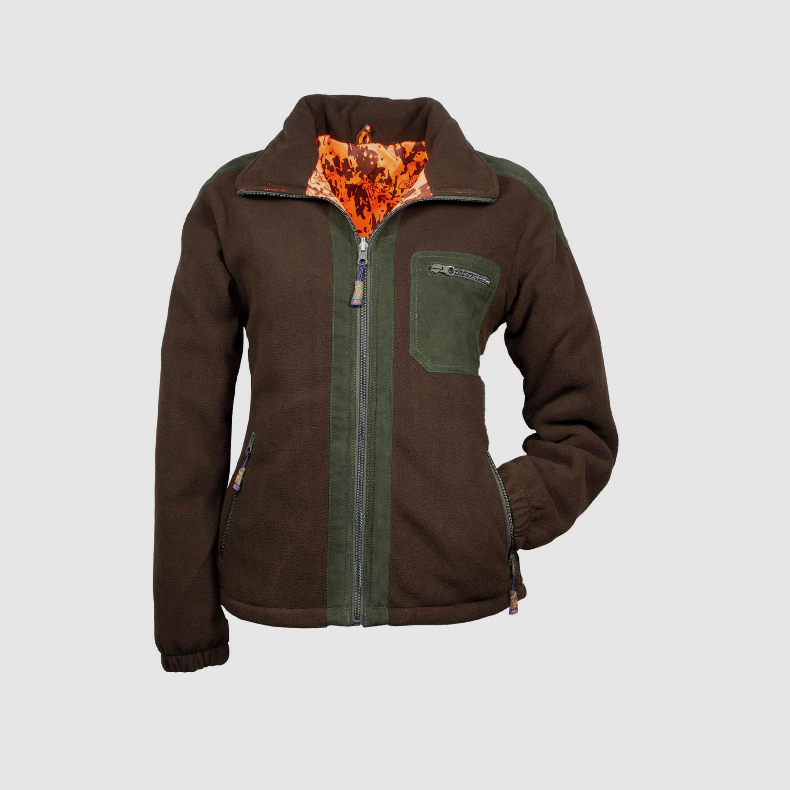 Damen Fleece-Wende-Jacke - orange/grün