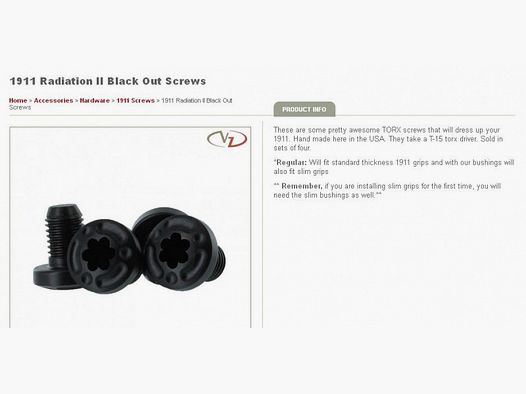 VZ Grips Viti per 1911 Radiation II Black Out Nere
