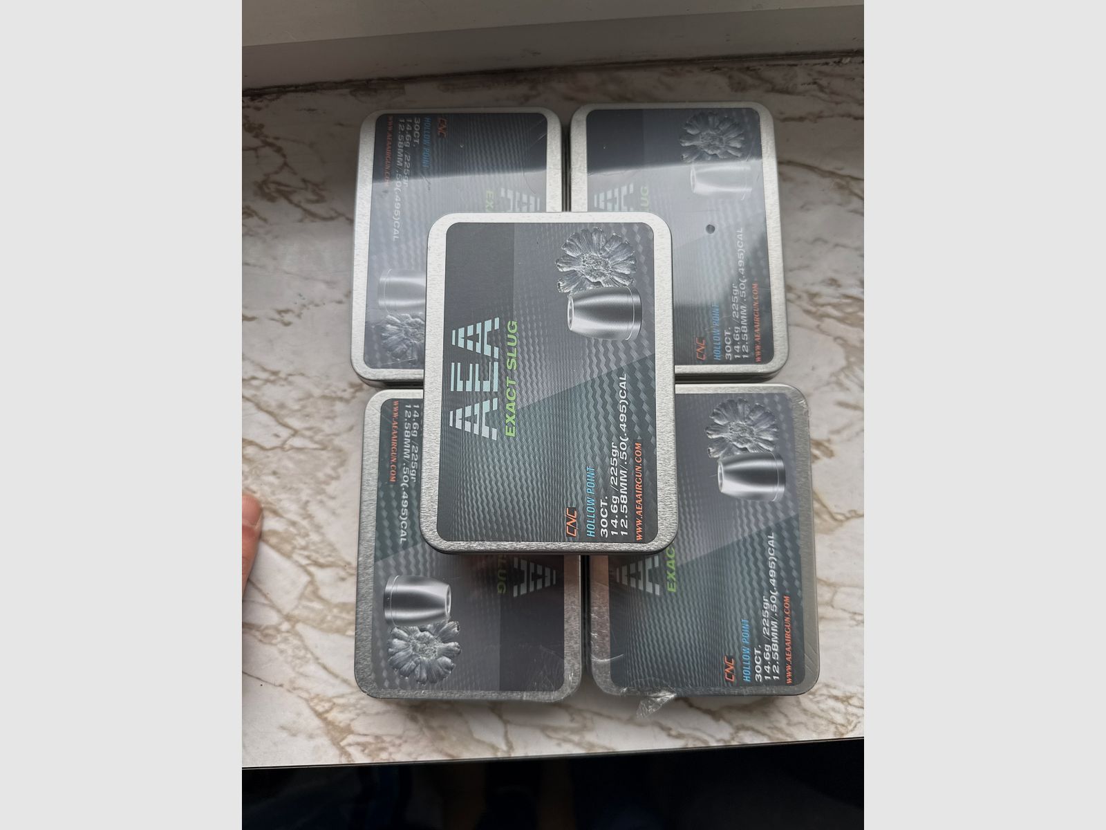 AEA Exact Slugs .50 (.495) CAL / 12,58 mm – 225 gr Hollow Point – 5 latas (4x OVP, 1x completo)