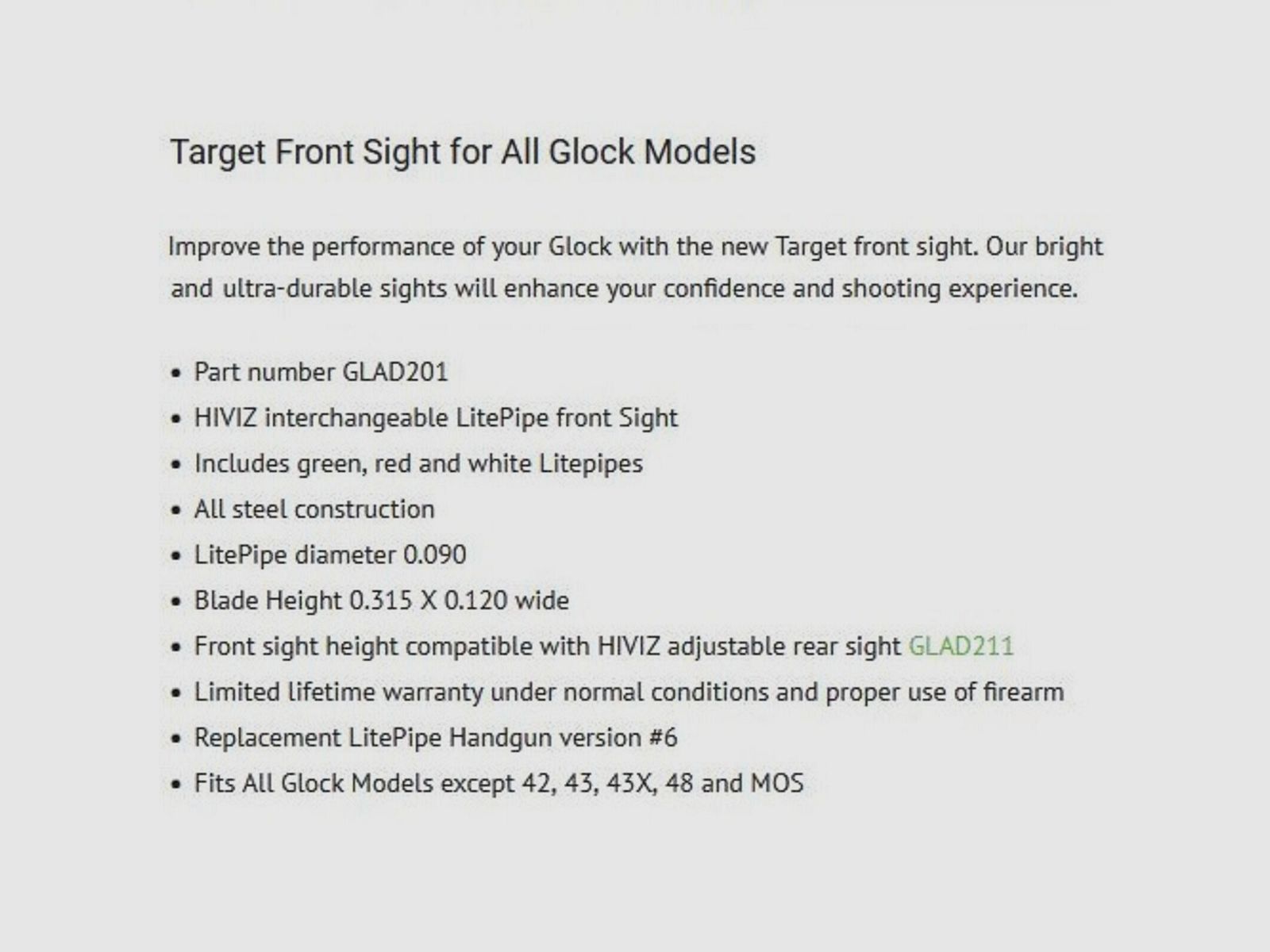 Hiviz HIVIZ Visierkorn Fiber .315 Glock Pistole