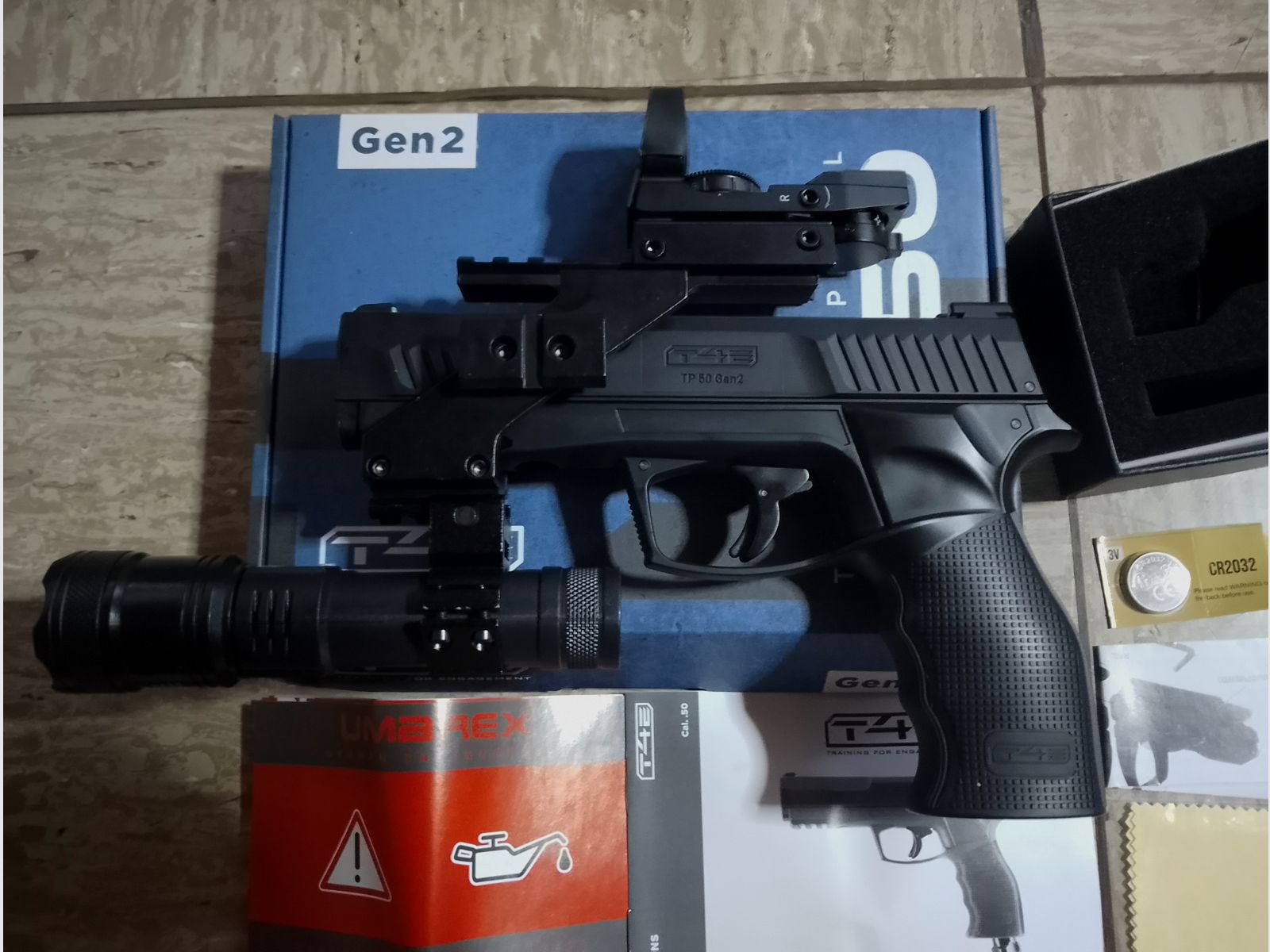 Hdp50 Tp50 T4E RAM .50  Gen 2 mit Visier Rot Grün Punkt Top Mount Scope + CO2 Kapseln + Flashlight Zoom Strobo + Alu Kugeln Rubberballs neu 