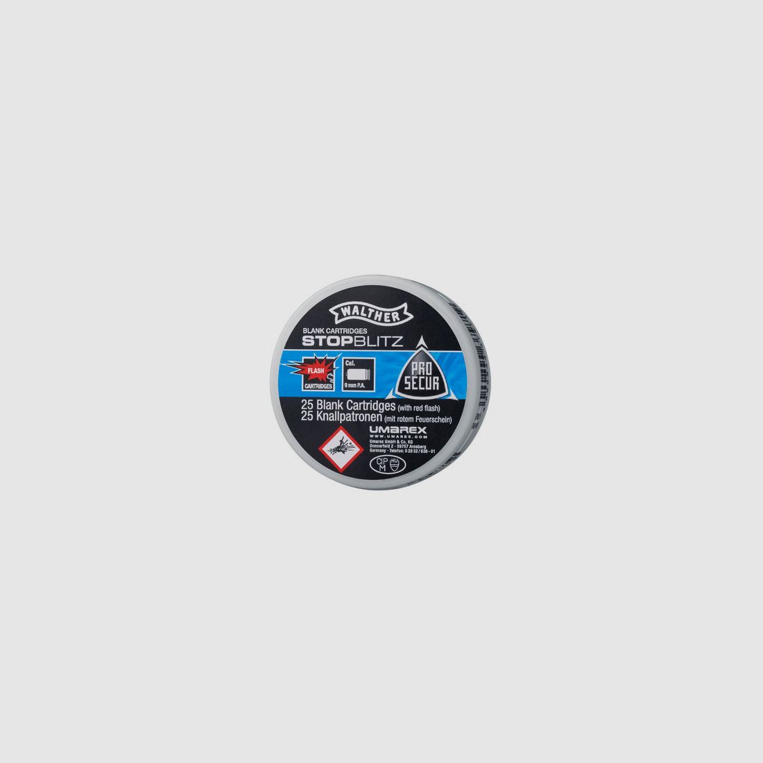 Walther Stop Blitz plaatspatronen voor schreckschusspistolen kal. 9 mm P.A. - 25 schoten