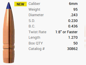 Barnes Bullet 6mm/.243 95GR Long-Range X BT 50 pieces
