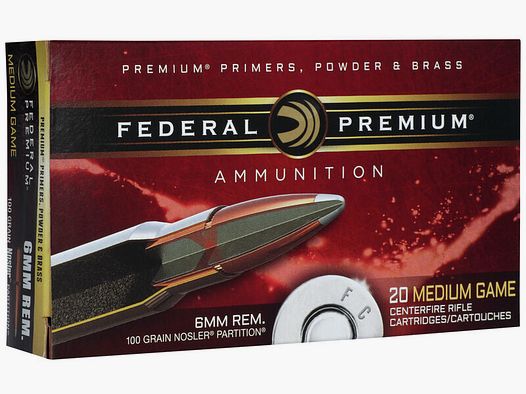 Federal Premium Nosler Partition 6mm Rem. 100GR 20 Patronen
