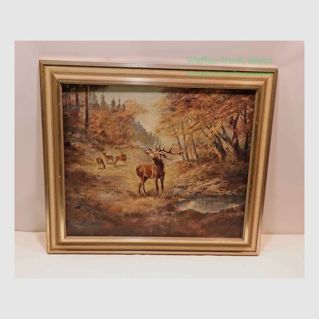 Helmut Riemann Rothirsch mit Kahlwild bei der Brunft